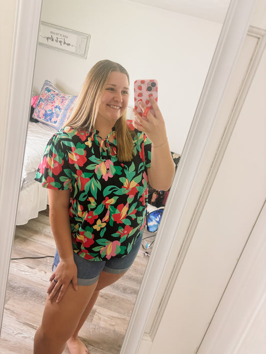 Front Tie Floral Print Blouse