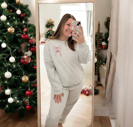 Embroidered Bow Two Piece Loungewear Set