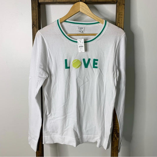 J.Crew White Long Sleeve Love Tennis Teddy Sweater