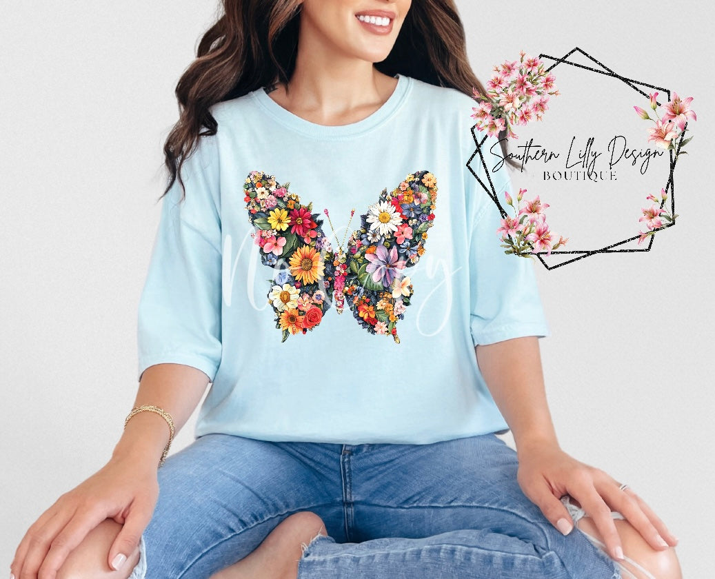 Floral Butterfly T-Shirt Comfort Colors Spring Tee