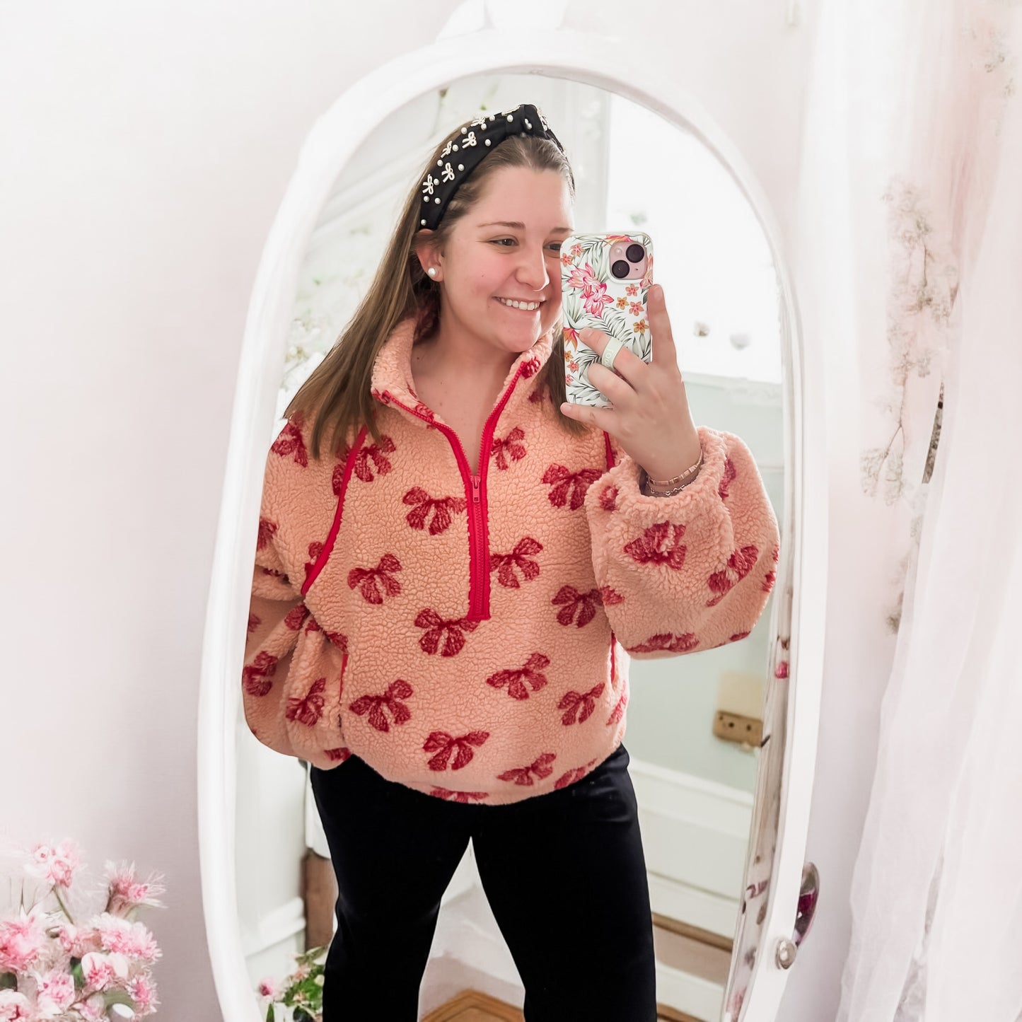 Pink Bow Sherpa Pullover