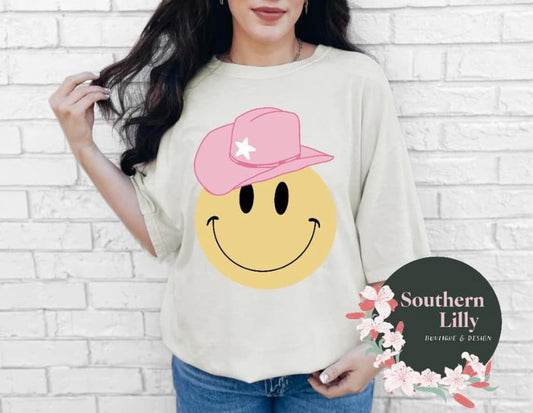 Smile Face Cowgirl Hat Comfort Colors T-Shirt