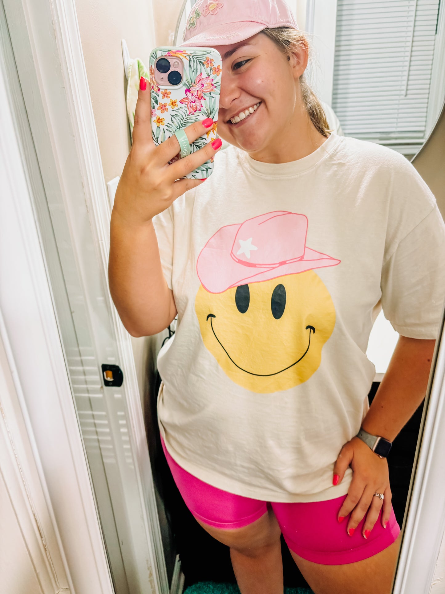 Smile Face Cowgirl Hat Comfort Colors T-Shirt