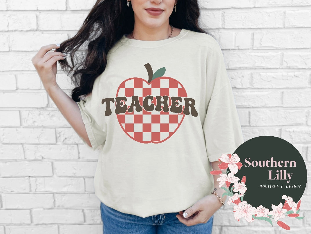 Teacher Retro Apple Comfort Colors T-Shirt