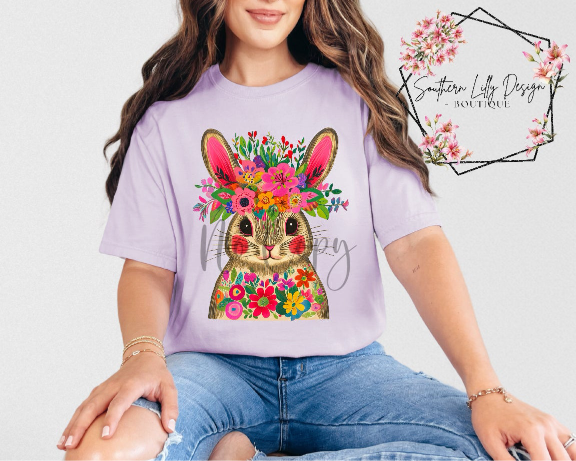 Easter Bunny Floral Print T Shirt Spring Gift for Friend