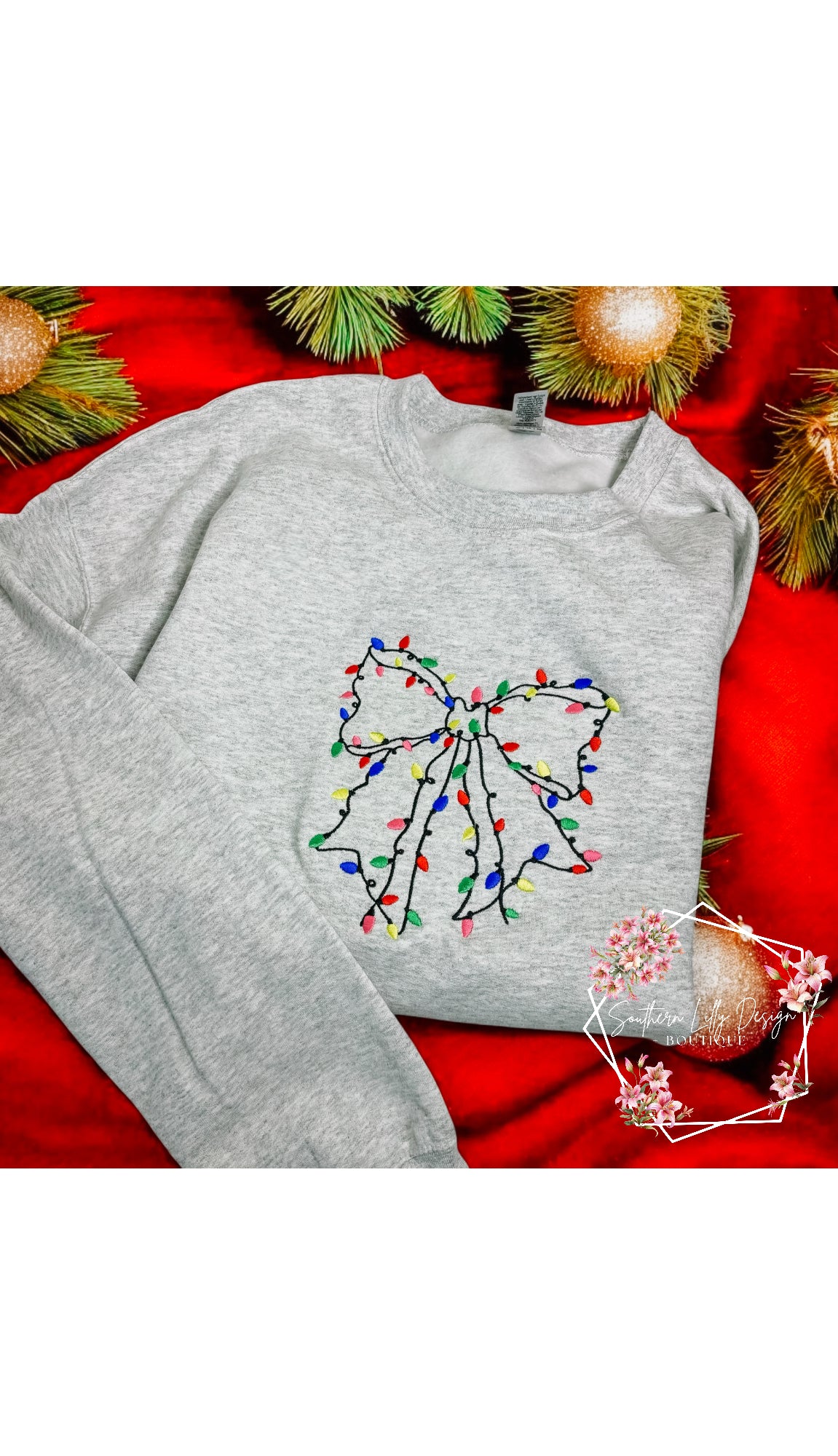 Embroidered Christmas Light Bow Crewneck Sweatshirt