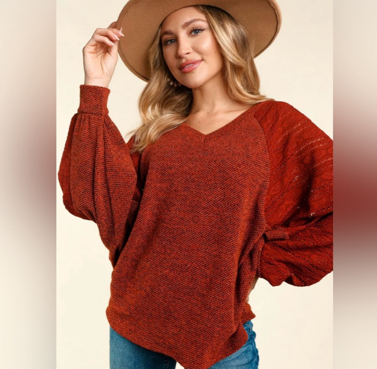 Autumn Glow V-Neck Bubble Sweater