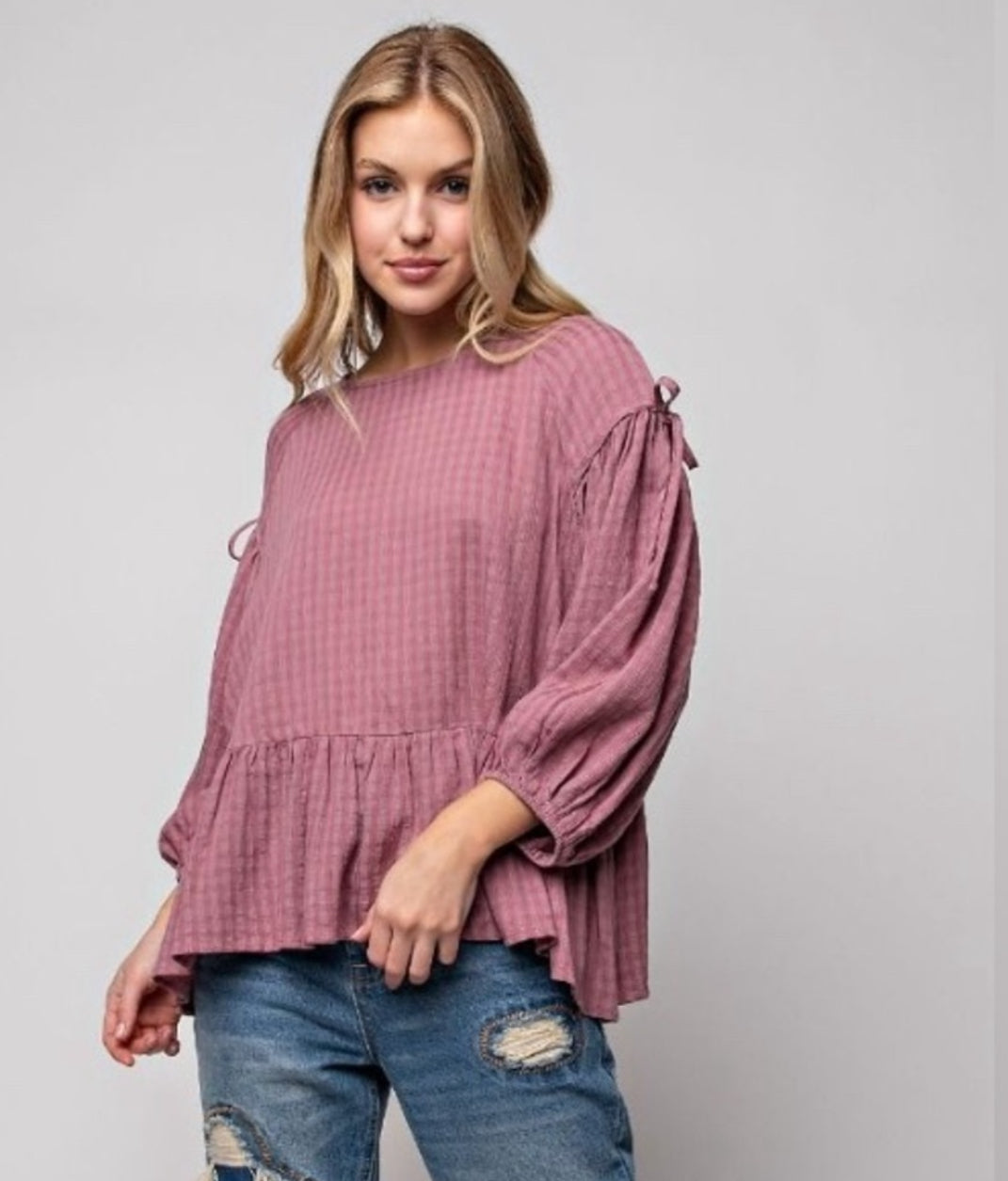 Easel Gingham Ruffle Peplum Top – Coquette Cottagecore Blouse