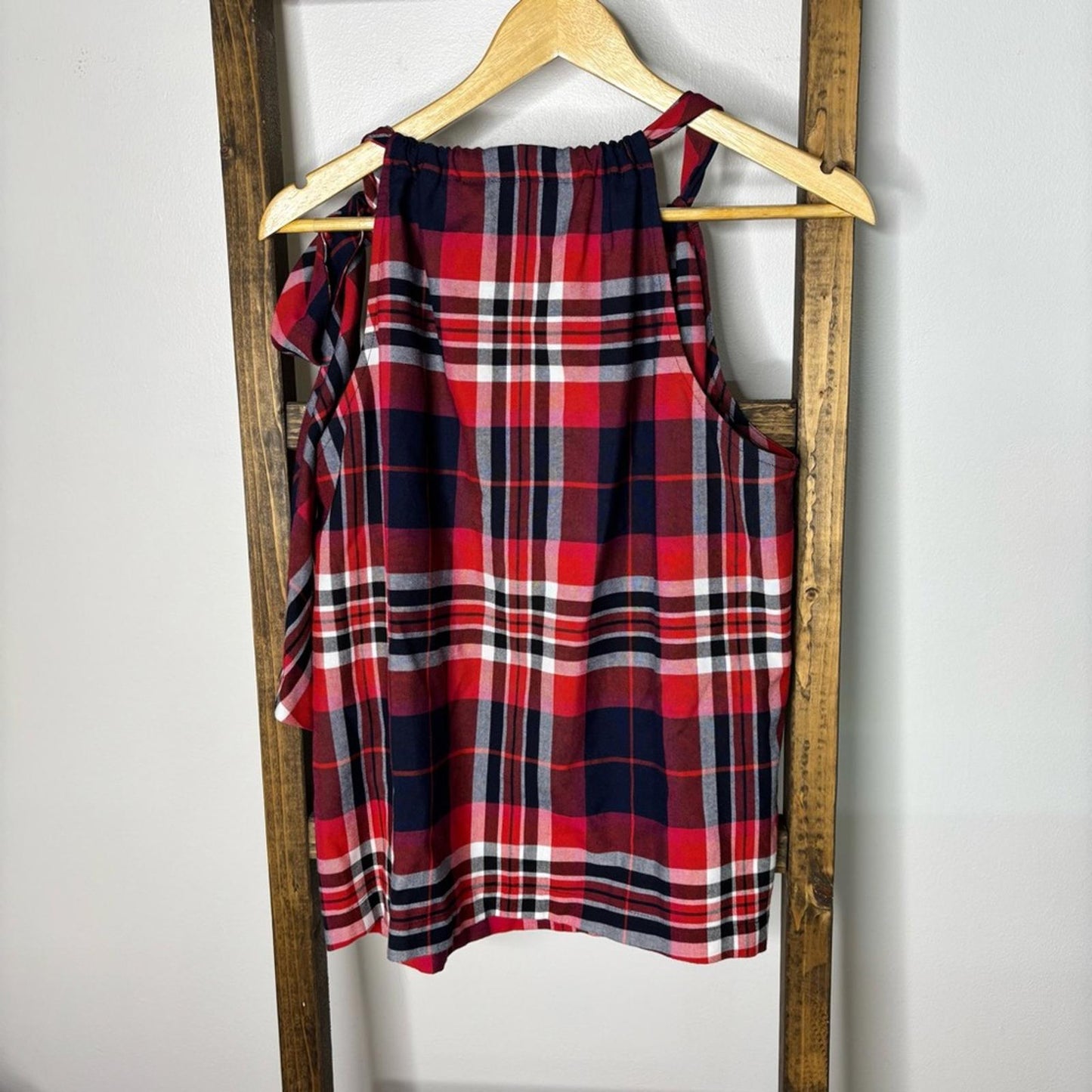 Trina Turk Plaid Halter Top Shoulder Tie Detail