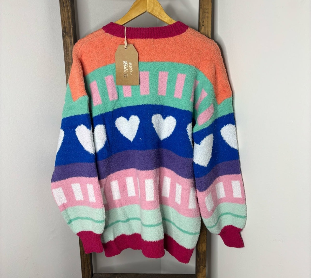 Colorful Heart Knit Sweater Cozy Valentine’s Day Pullover