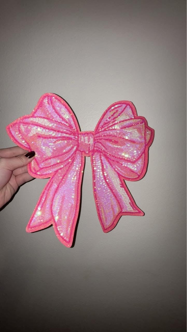 Sequin Bow Patch Pullover Crewneck Sweatshirt