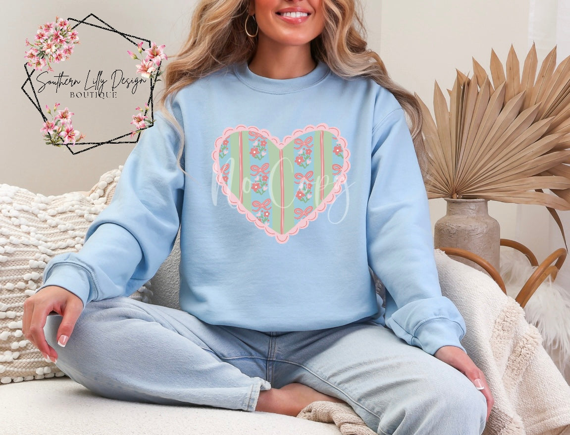 Striped Heart Crewneck Pullover