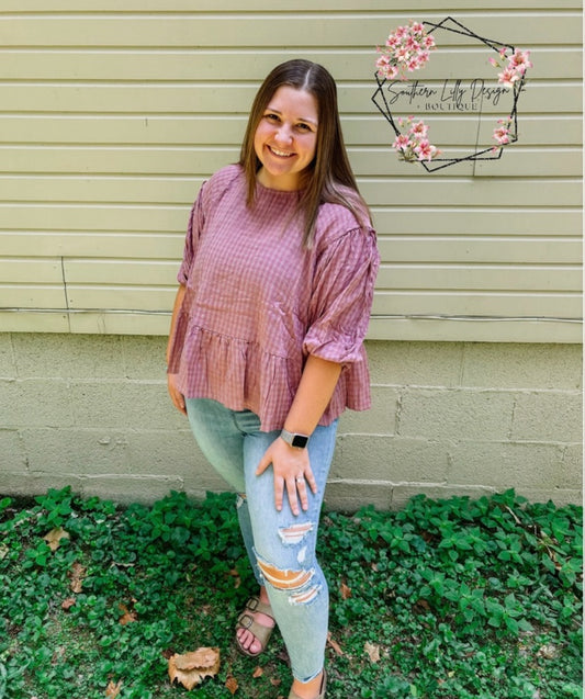 Easel Gingham Ruffle Peplum Top – Coquette Cottagecore Blouse