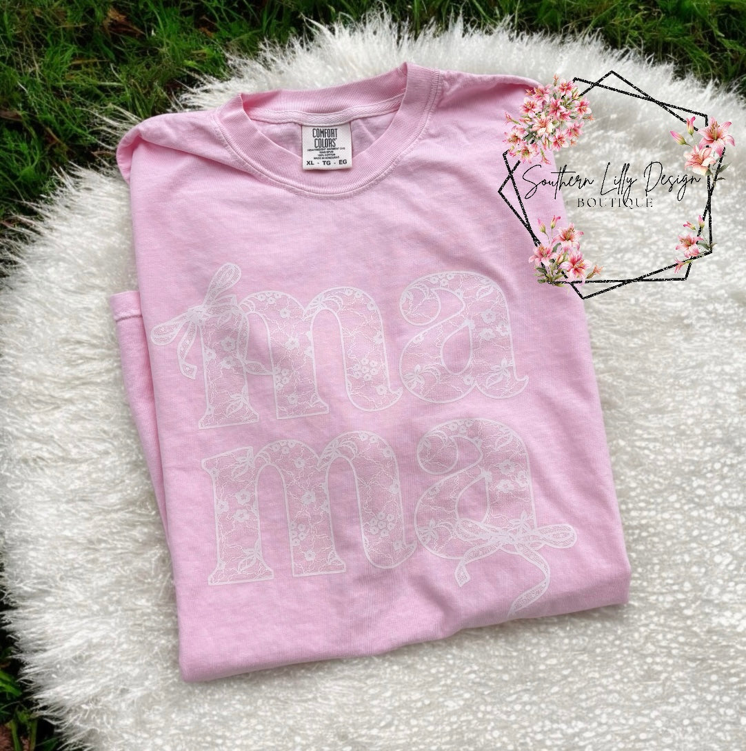 Lace Bows "Mama" Comfort Colors T-Shirt – Perfect Mother’s Day Gift