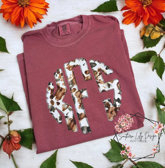 Cow Print Monogram Comfort Colors T-Shirt – Personalized Initial Tee