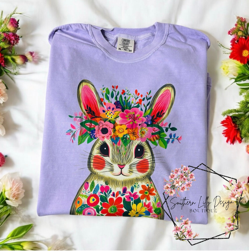 Easter Bunny Floral Print T Shirt Spring Gift for Friend