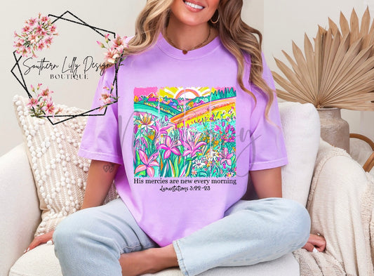 His Mercies Are New Every Morning Faith Inspired Comfort Colors Tee