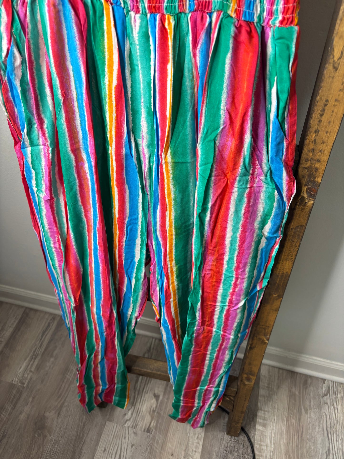 Colorful Striped Wide Leg Jumpsuit – Vibrant Summer Outfit for Women