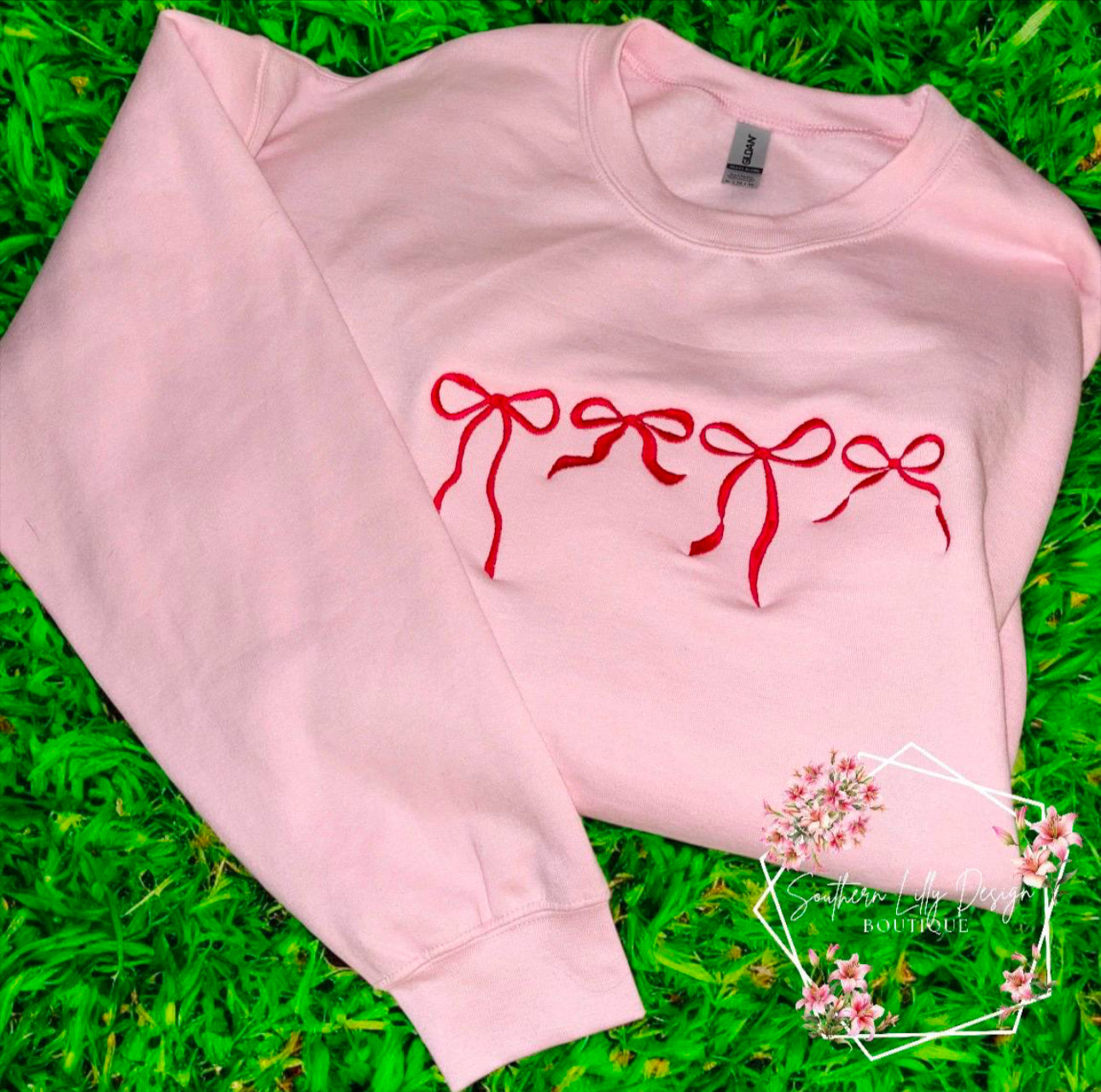 Embroidered Bows Pullover Crewneck Sweatshirt