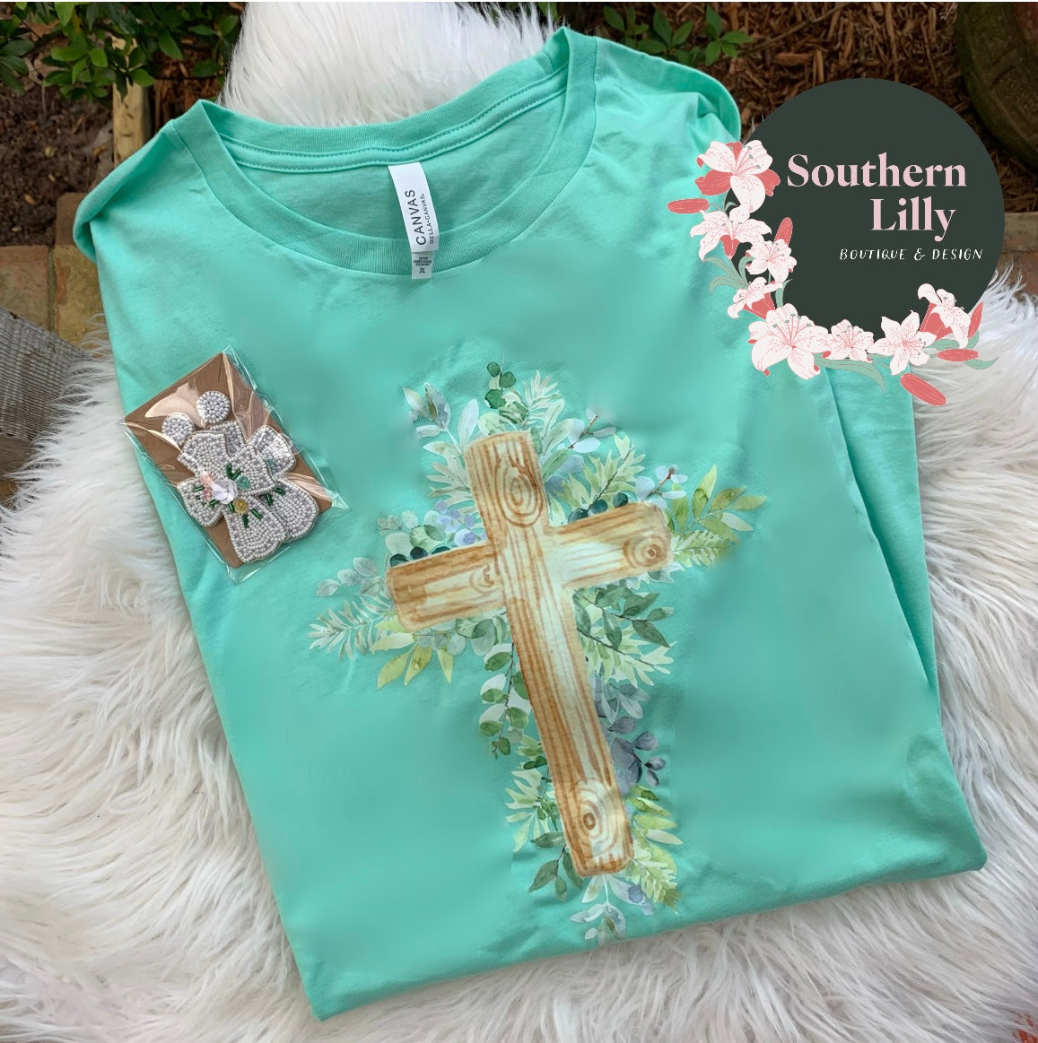 Floral Print Cross Bella Canvas T-Shirt