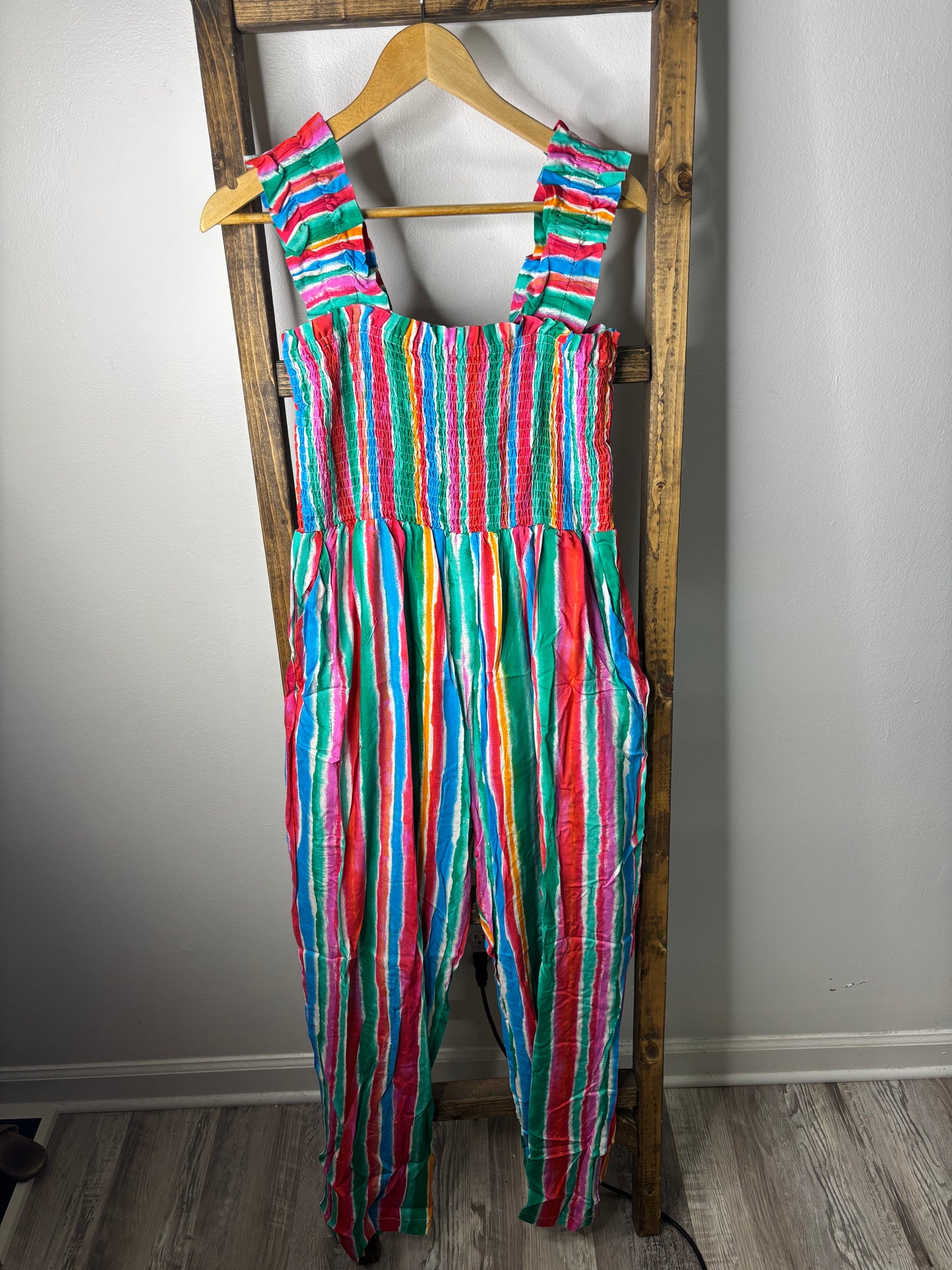 Colorful Striped Wide Leg Jumpsuit – Vibrant Summer Outfit for Women