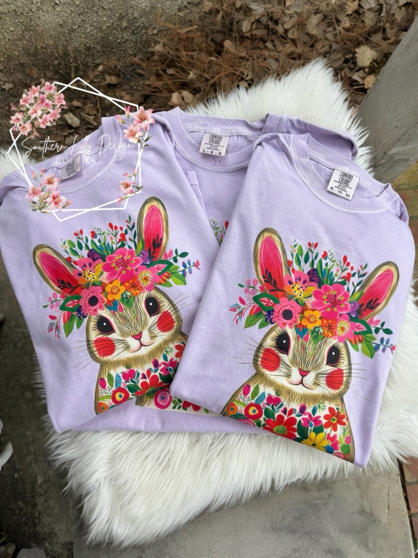 Easter Bunny Floral Print T Shirt Spring Gift for Friend