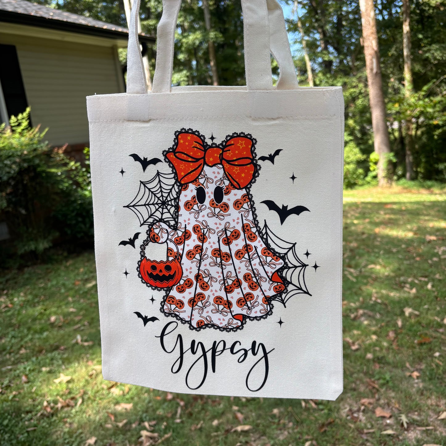 Personalized Kids Halloween Trick-or-Treat Bags – Custom Name Ghost Design