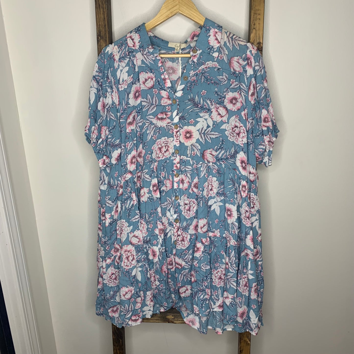 Easel Floral Print Button Up Collared Dress S