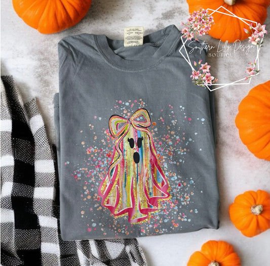 Colorful Ghost Tee – Cute & Spooky Halloween Comfort Colors Graphic Shirt