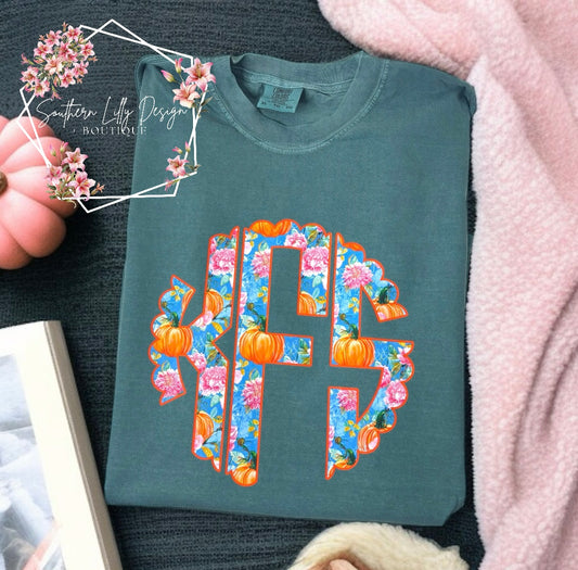 Fall Floral Pumpkin Monogram Tee