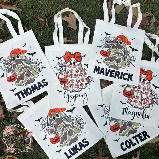 Personalized Kids Halloween Trick-or-Treat Bags – Custom Name Ghost Design