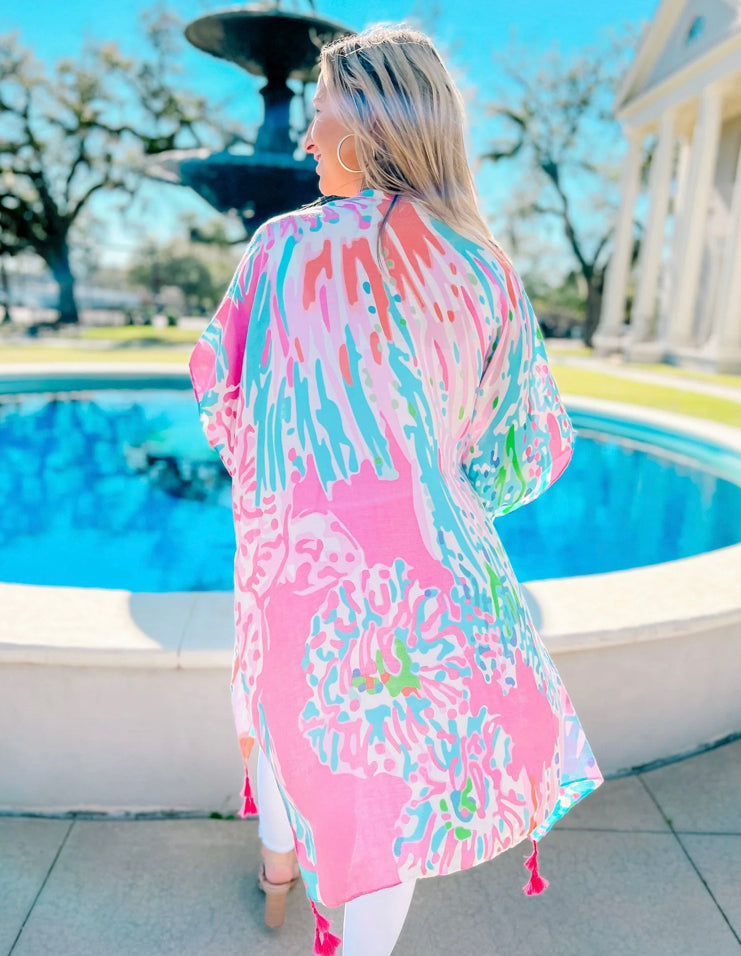 Barrier Reef Pink Multi Printed Kimono