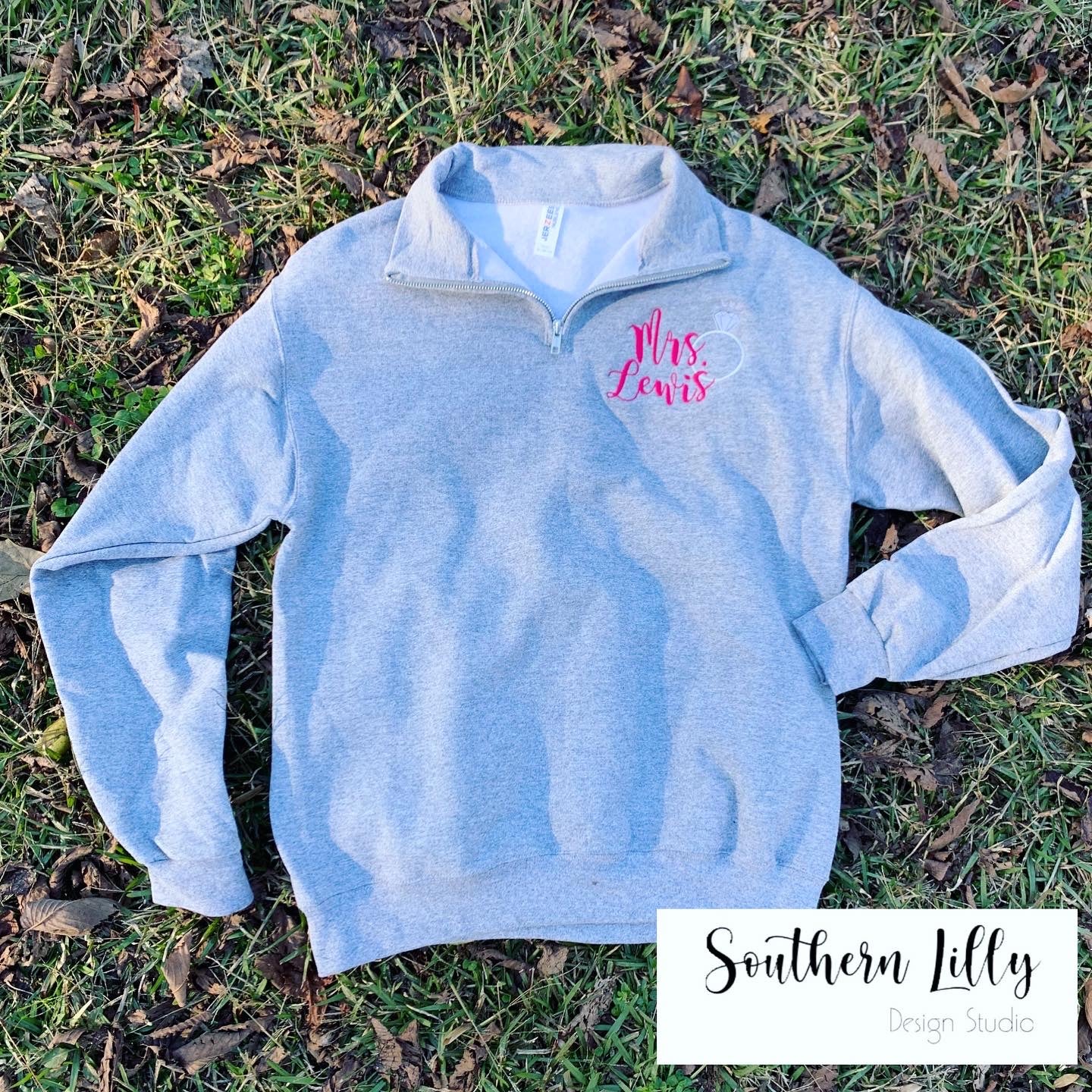 Mrs. Bride Embroidered Quarter Zip Pullover Sweatshirt