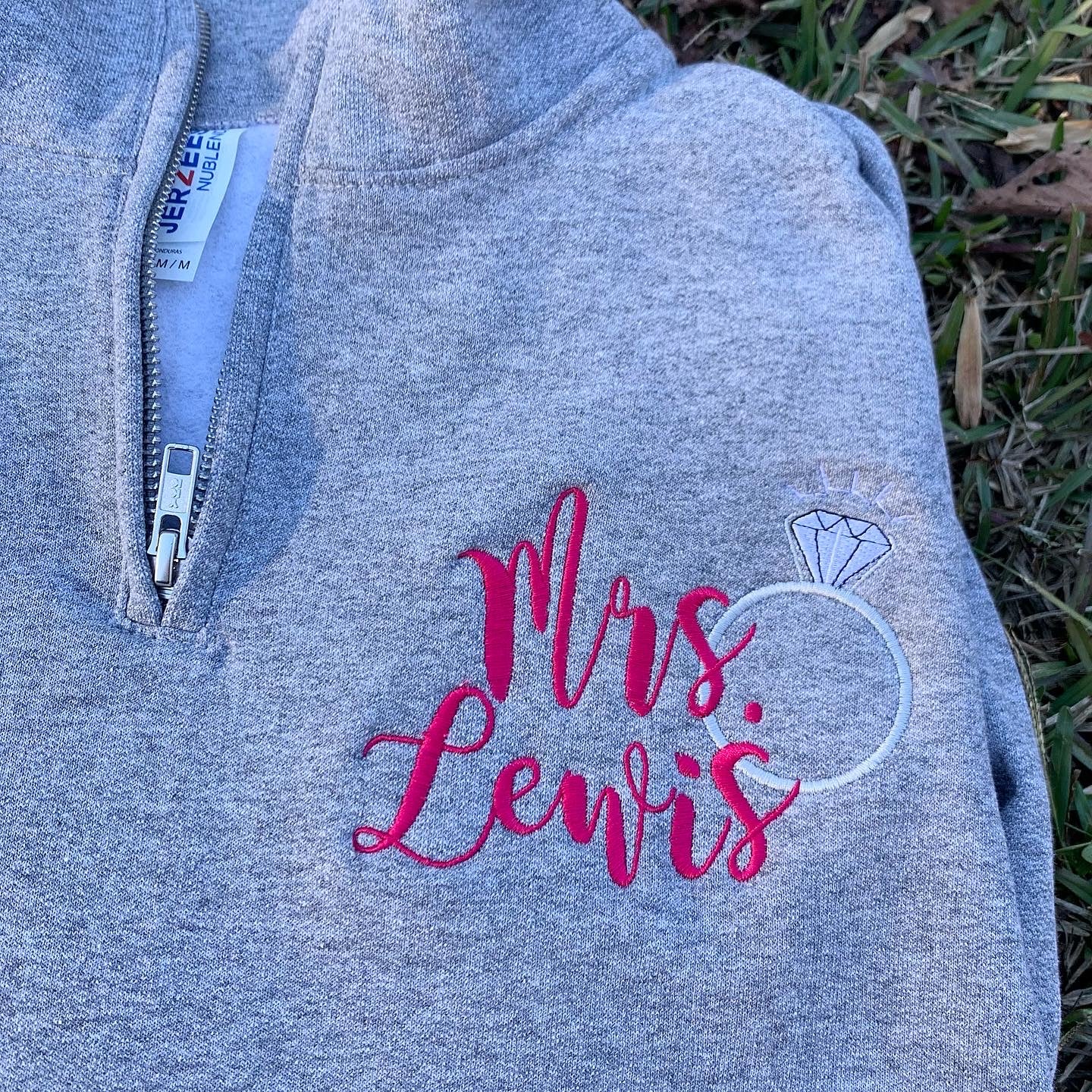 Mrs. Bride Embroidered Quarter Zip Pullover Sweatshirt