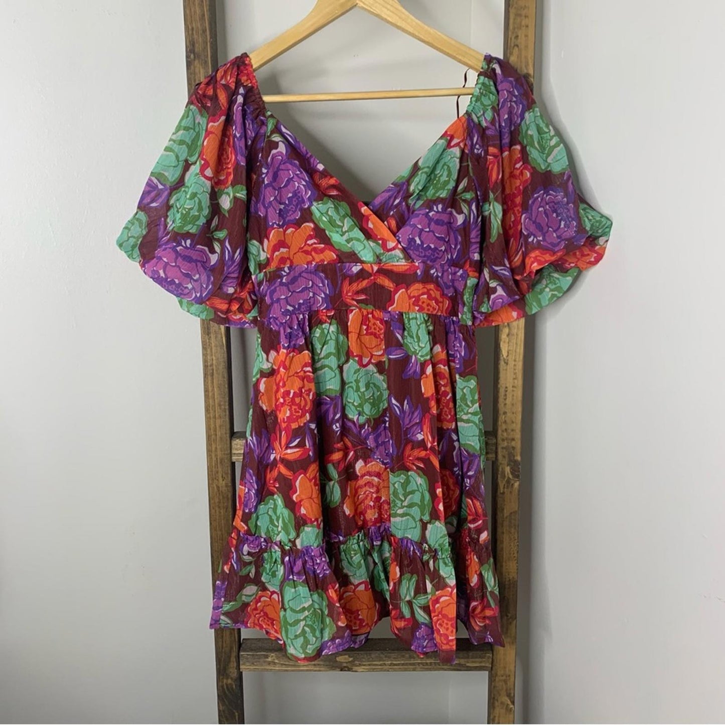 Peach Love California Floral V-Neck Dress