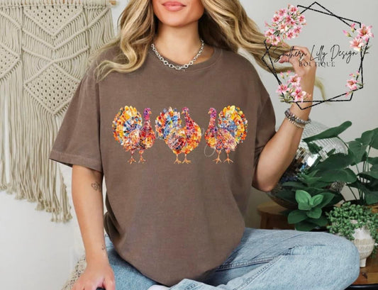 Mosaic Turkeys Comfort Colors Thanksgiving T-Shirt