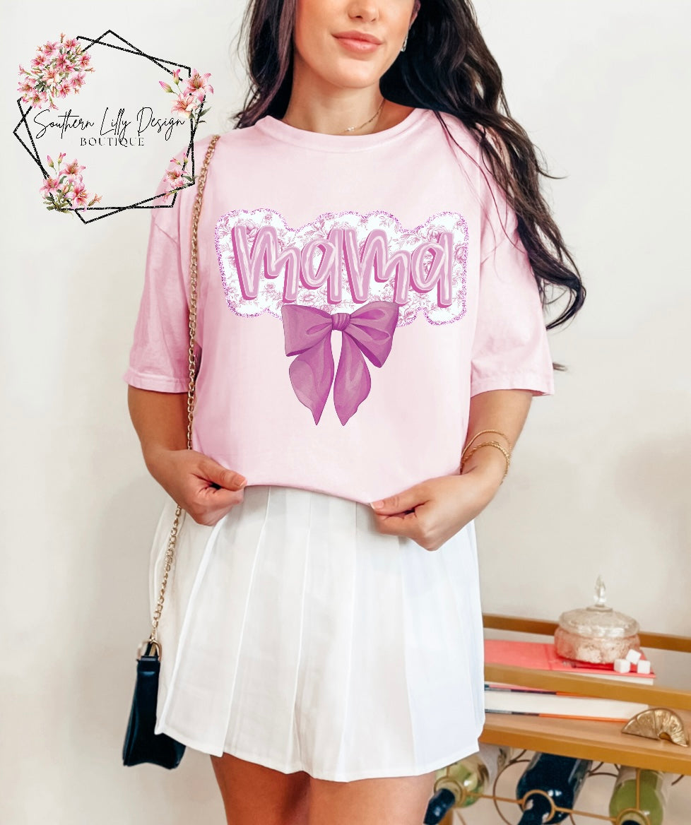 Mama Coquette Pink Bow Comfort Colors T-Shirt