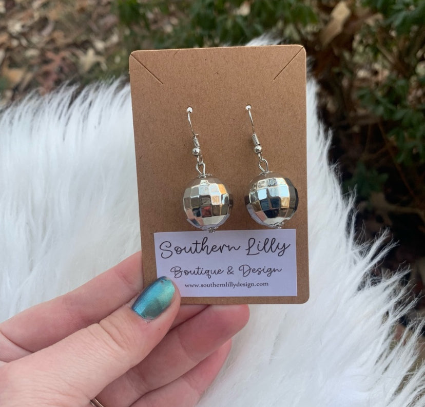 Silver Disco Ball Earrings