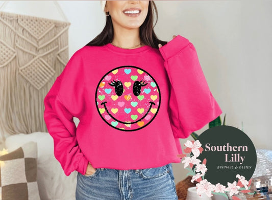 Retro Hearts Smiley Face Sweatshirt