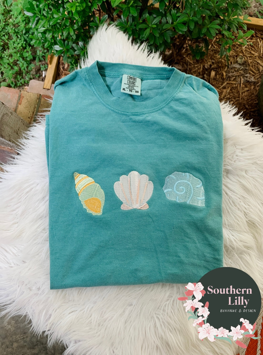 Embroidered Seashells Comfort Colors T-Shirt