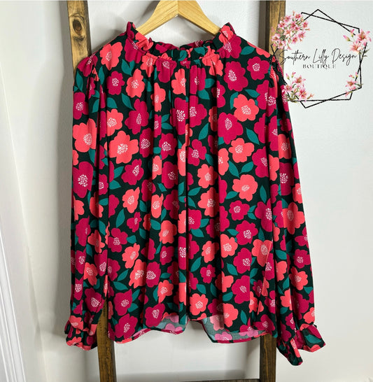 Autumn Blooms Bubble Sleeve Blouse