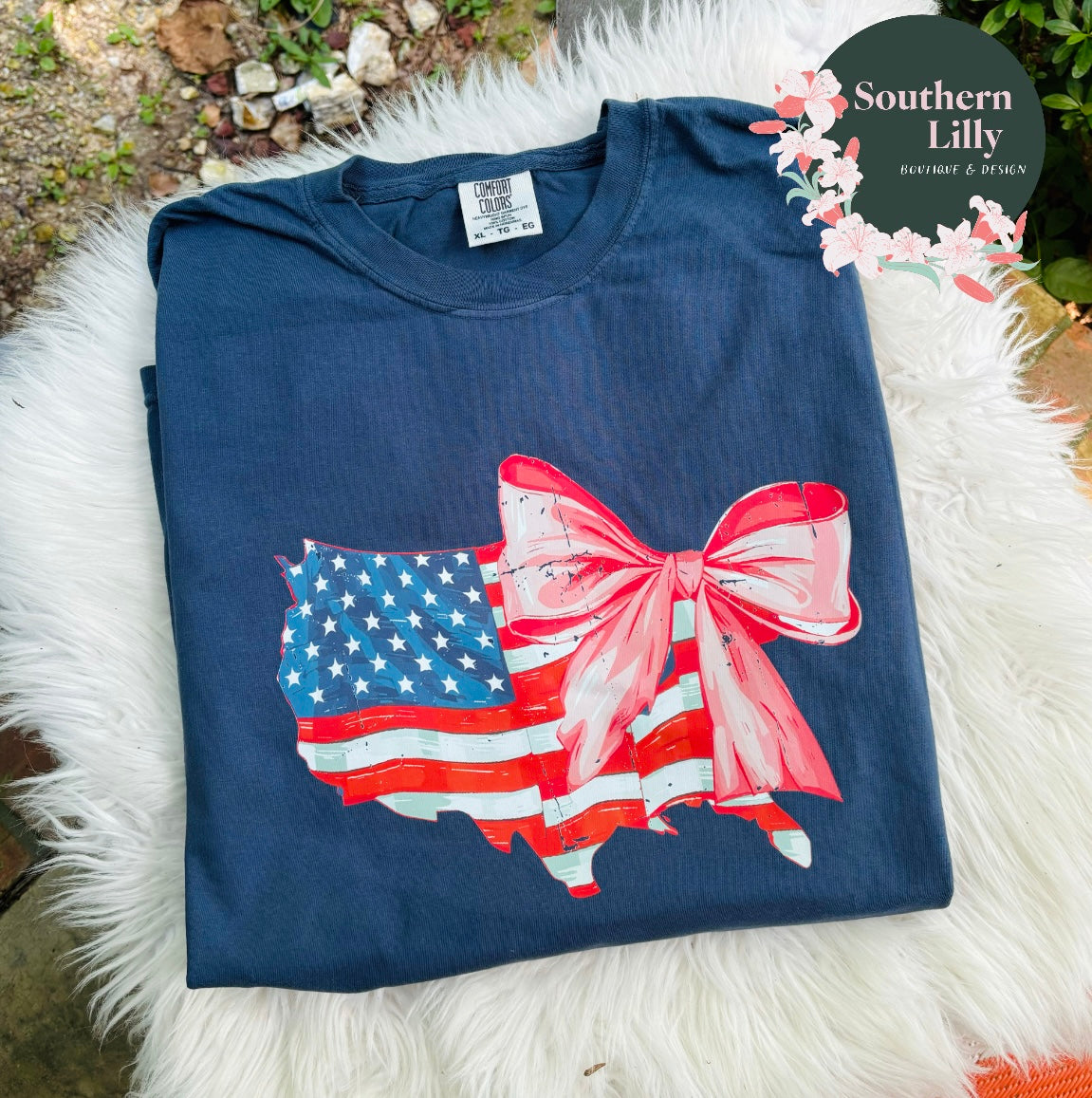 American Flag USA Bow Coquette Comfort Colors T-Shirt