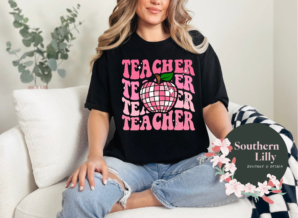 Teacher Pink Retro Comfort Colors T-Shirt