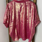 Jodifl Oversized Metallic Pink V-Neck Balloon Sleeve Top