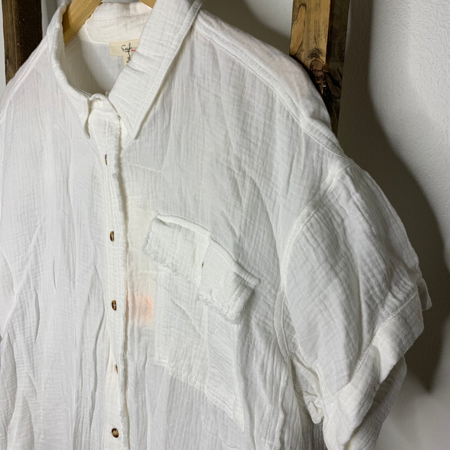 Easel White Gauze Button Down Shirt S