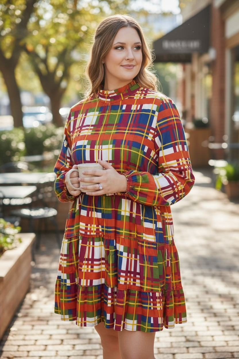 Grace + Emma Colorful Plaid Women's Dress