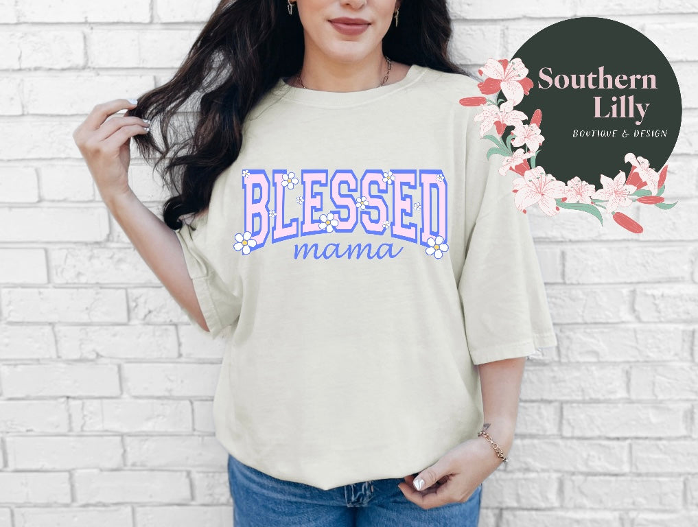 Blessed Mama Florals Comfort Colors T-Shirt