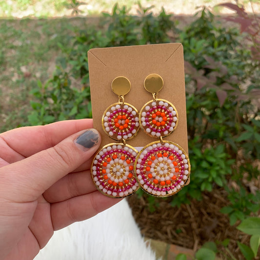 Colorful Double Round Beaded Earrings