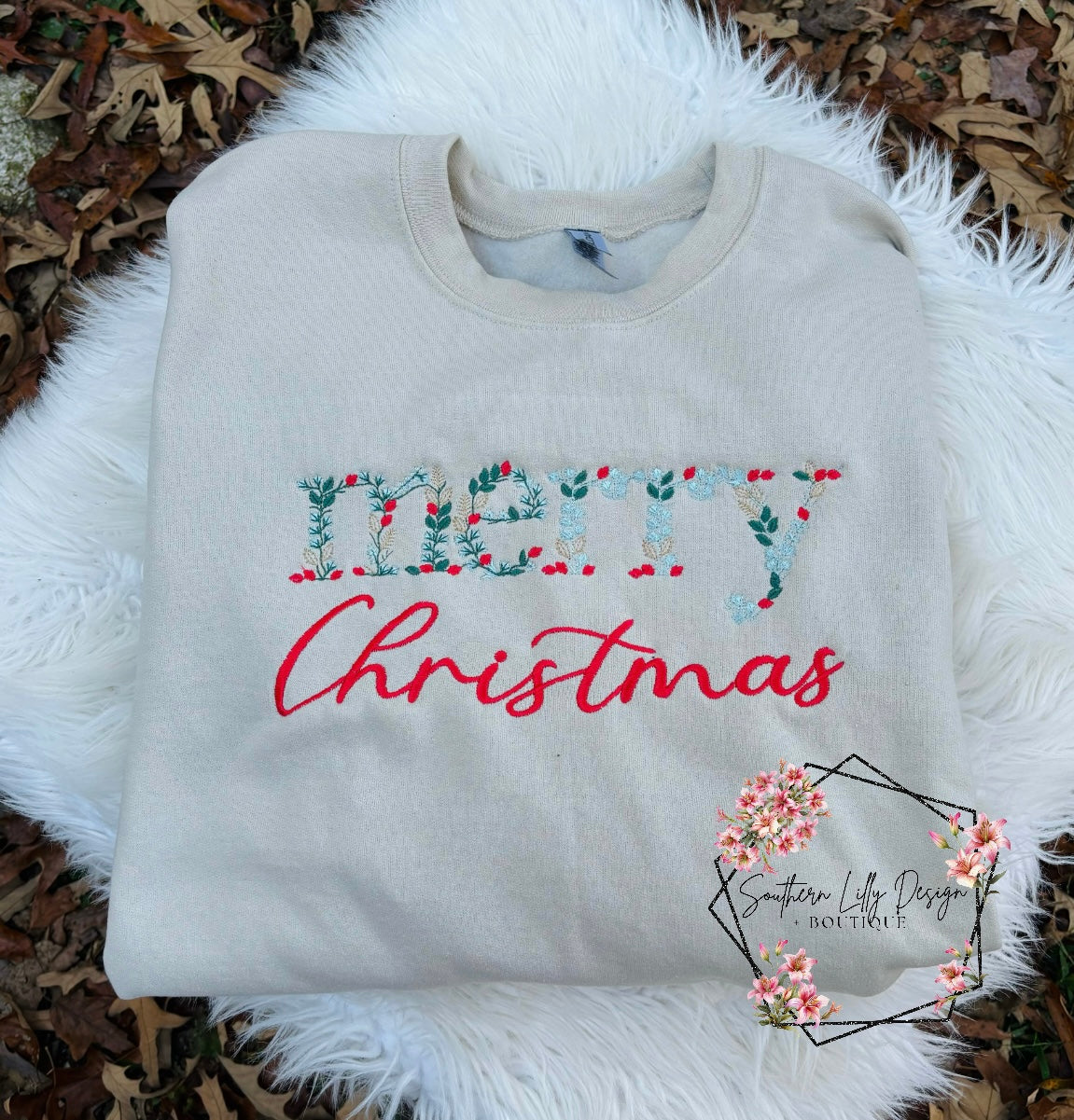 Merry Christmas Floral Embroidered Sweatshirt