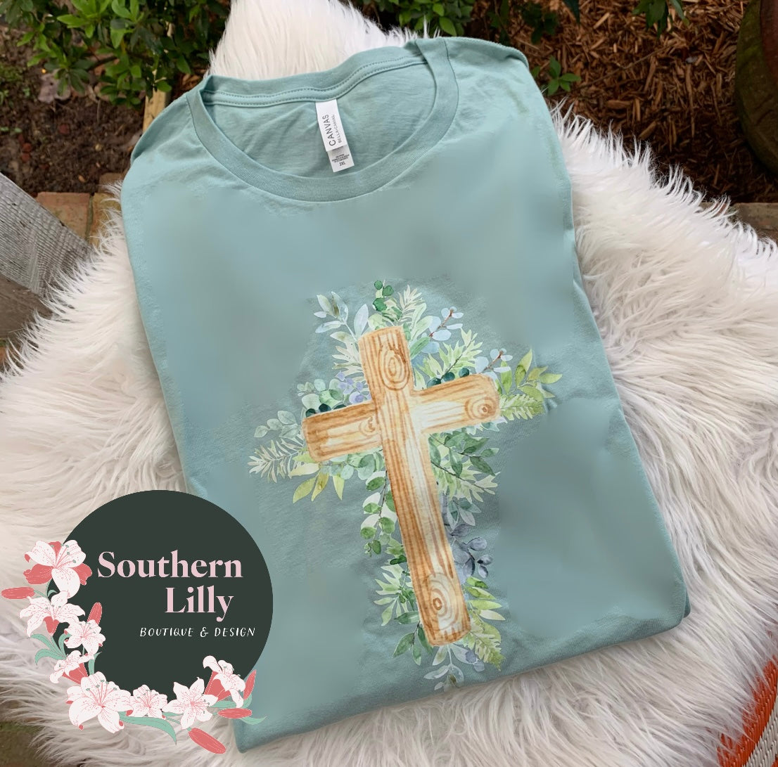 Floral Print Cross Bella Canvas T-Shirt